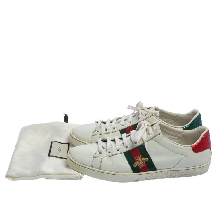 Pre Owned Gucci White Leather Bee Ace Low Top Sneakers Size 38.5