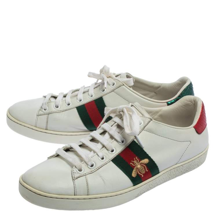 Pre Owned Gucci White Leather Bee Ace Low Top Sneakers Size 38.5