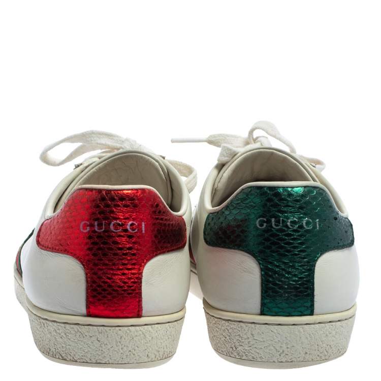 Pre Owned Gucci White Leather Bee Ace Low Top Sneakers Size 38.5