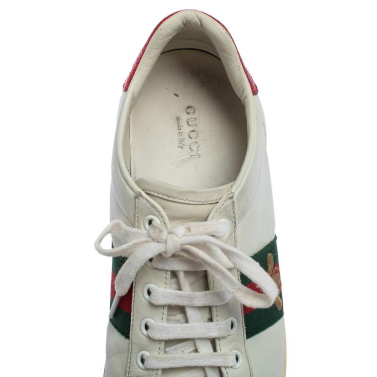 Pre Owned Gucci White Leather Bee Ace Low Top Sneakers Size 38.5