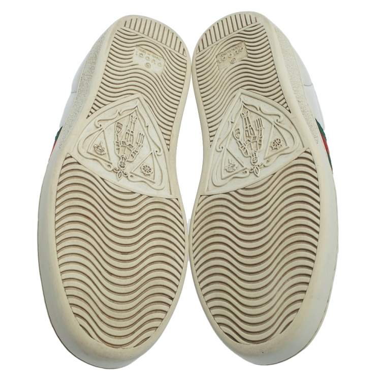 Pre Owned Gucci White Leather Bee Ace Low Top Sneakers Size 38.5
