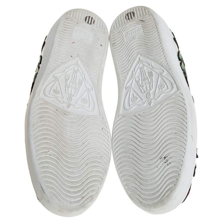 Pre Owned Gucci White Floral Embroidered Leather Ace Low Top Sneakers Size 36