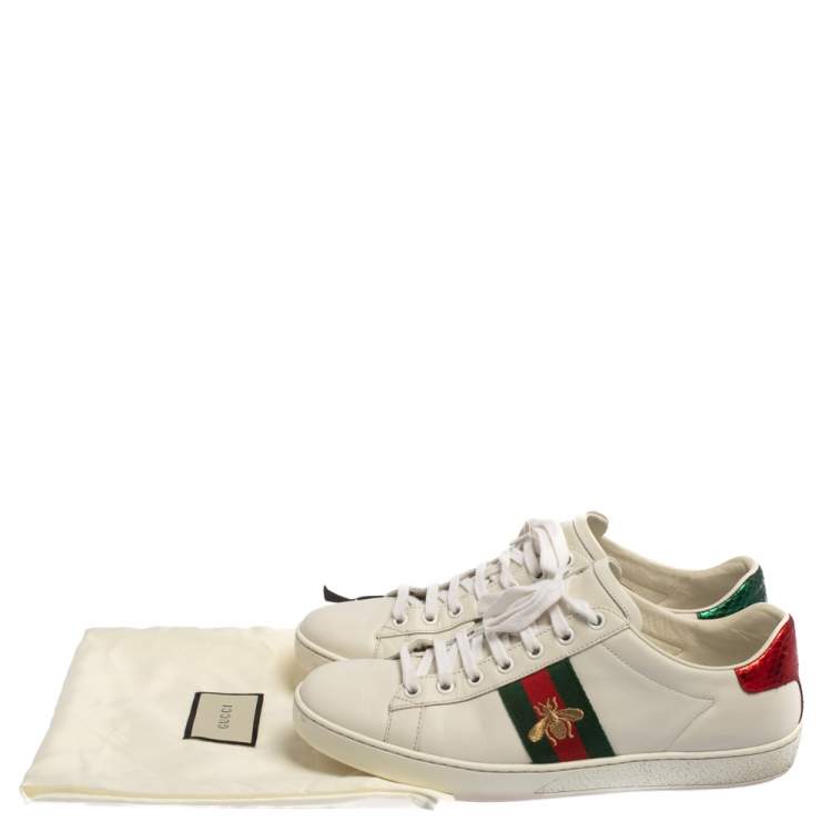 Pre Owned Gucci White Canvas And Leather Ace Sneakers Size 39