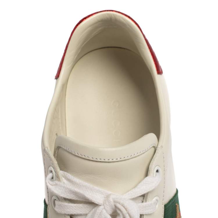 Pre Owned Gucci White Canvas And Leather Ace Sneakers Size 39