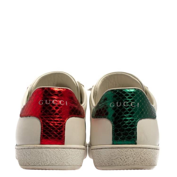 Pre Owned Gucci White Canvas And Leather Ace Sneakers Size 39
