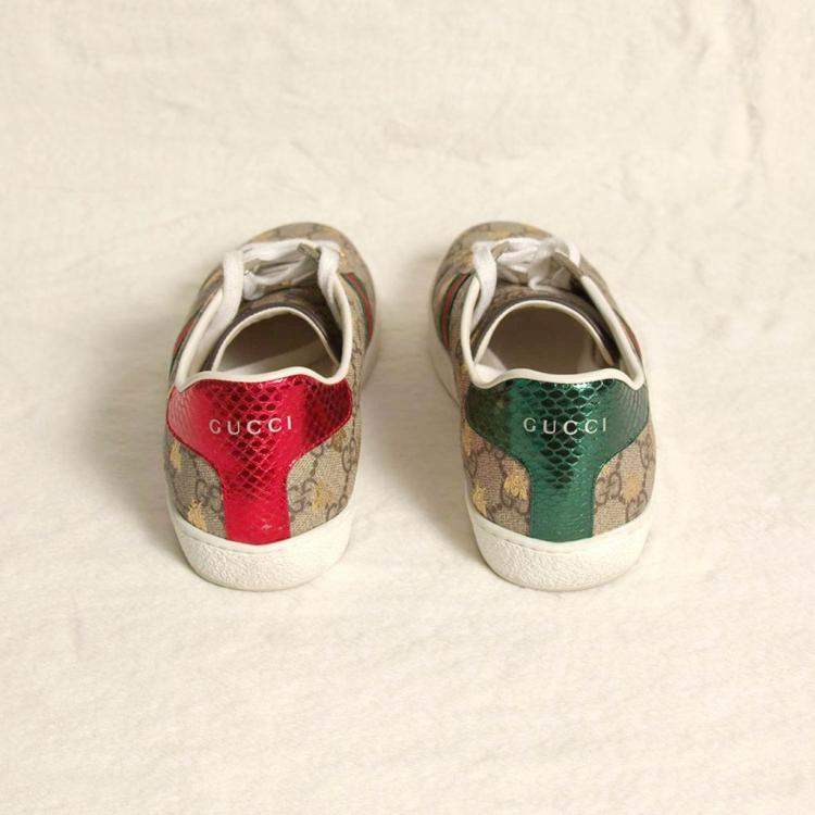 Pre Owned Gucci GG Supreme Canvas Bees Ace Sneakers Size EU 37.5