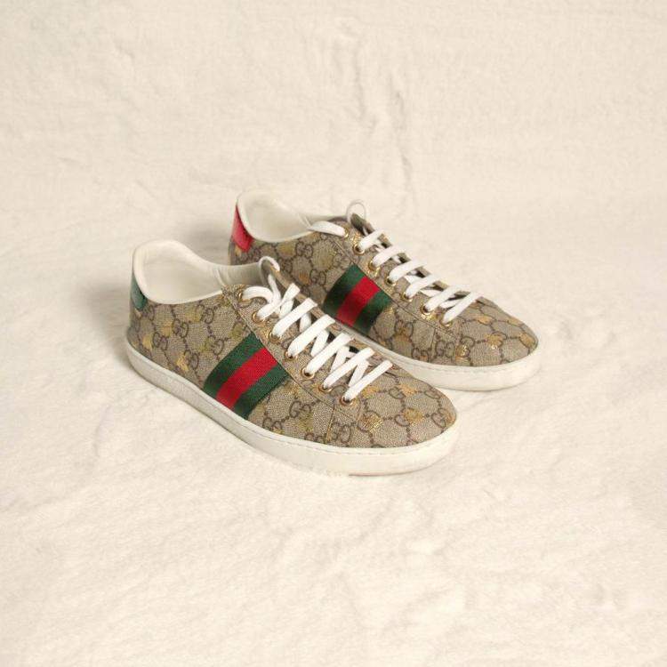 Pre Owned Gucci GG Supreme Canvas Bees Ace Sneakers Size EU 37.5