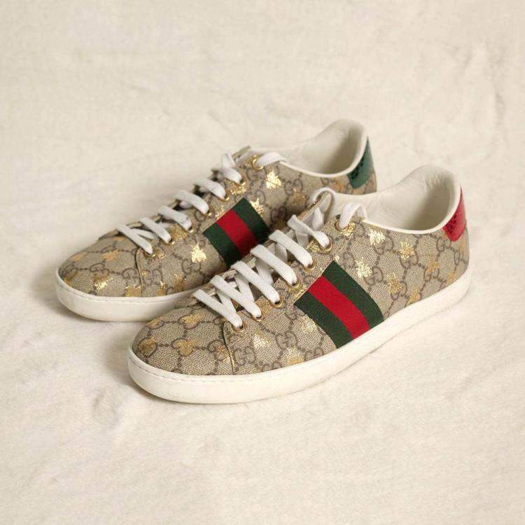 Pre Owned Gucci GG Supreme Canvas Bees Ace Sneakers Size EU 37.5