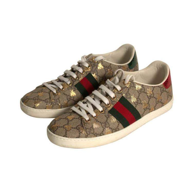 Pre Owned Gucci GG Supreme Canvas Bees Ace Sneakers Size EU 37.5