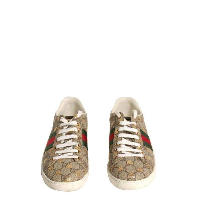 Pre Owned Gucci GG Supreme Canvas Bees Ace Sneakers Size EU 37.5