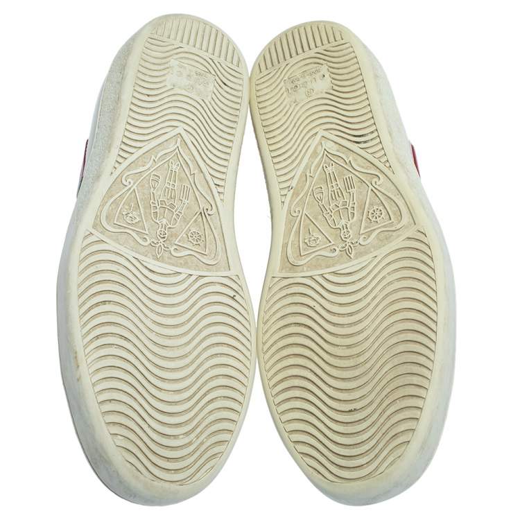 Pre Owned Gucci White Leather Ace Web Heart Detail Lace Up Sneakers Size 35.5