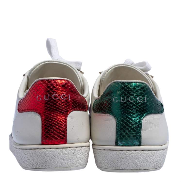 Pre Owned Gucci White Leather Embroidered Bee Ace Low Top Sneakers Size 34