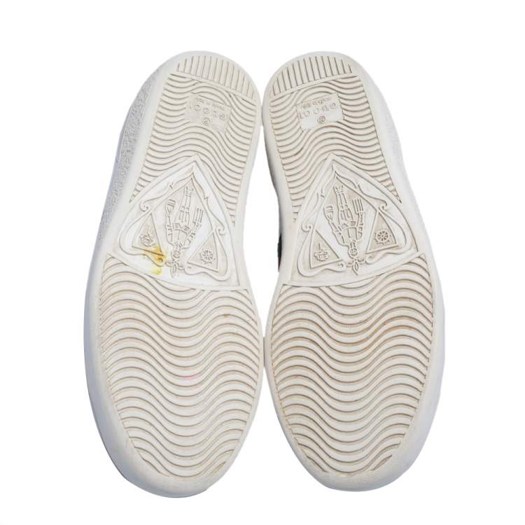 Pre Owned Gucci White Leather Embroidered Bee Ace Low Top Sneakers Size 34