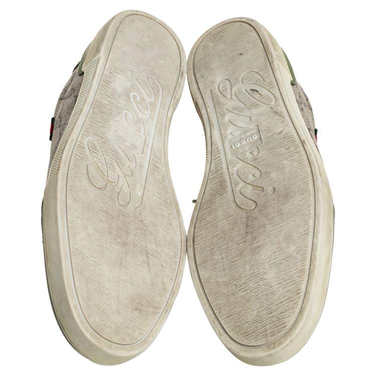 Pre Owned Gucci Green Leather And Brown/Beige GG Supreme Canvas Low Top Sneakers Size 38