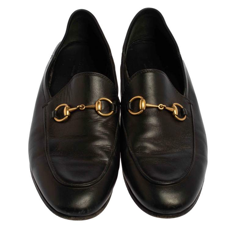 Pre Owned Gucci Black Leather Horsebit Slip On Loafers Size 38