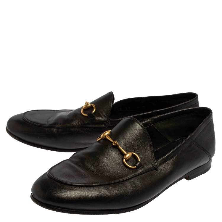 Pre Owned Gucci Black Leather Horsebit Slip On Loafers Size 38