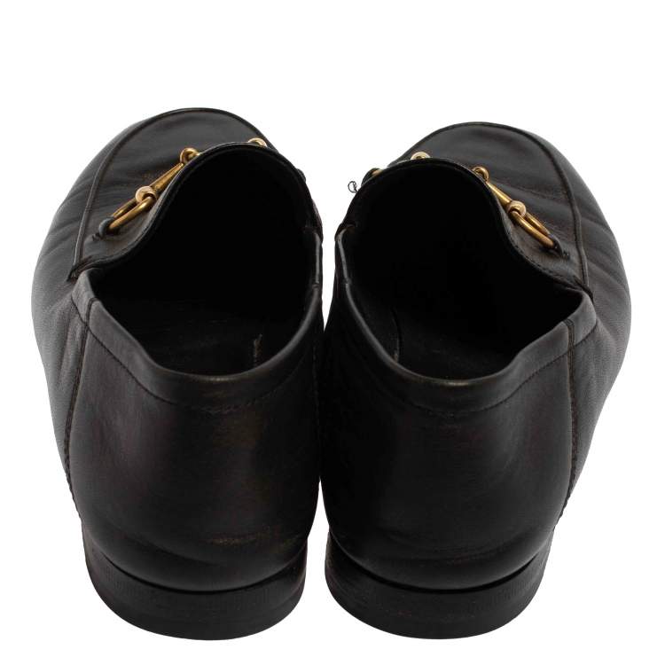 Pre Owned Gucci Black Leather Horsebit Slip On Loafers Size 38