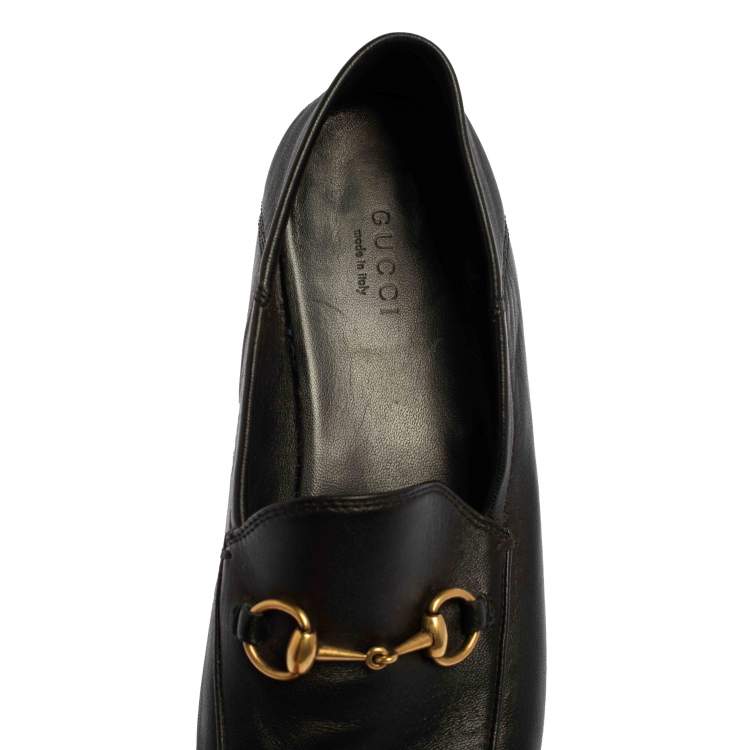 Pre Owned Gucci Black Leather Horsebit Slip On Loafers Size 38