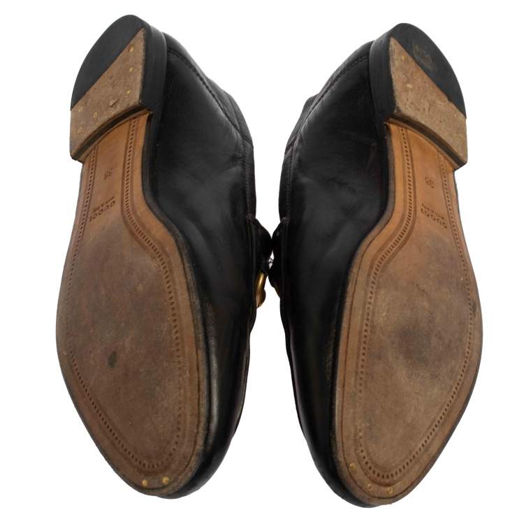 Pre Owned Gucci Black Leather Horsebit Slip On Loafers Size 38