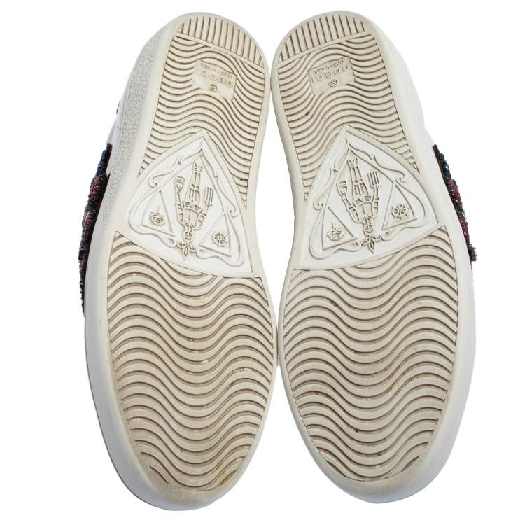 Pre Owned Gucci White Leather Snake Embroidered Ace Sneakers Size 38