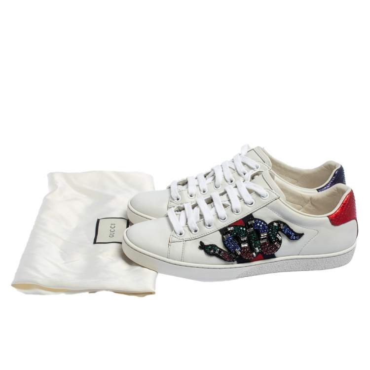 Gucci Leather Snake Embroidered Ace Sneakers Size 38 | TLC