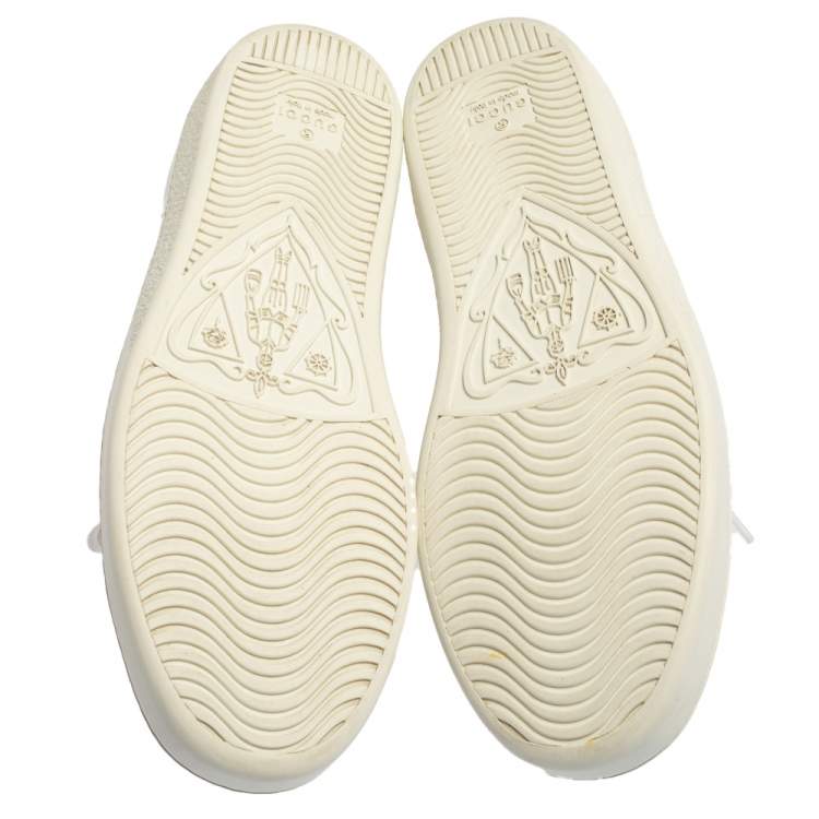 Pre Owned Gucci White Leather And Python Embossed Leather Ace Bee Web Low Top Sneaker Size 37.5