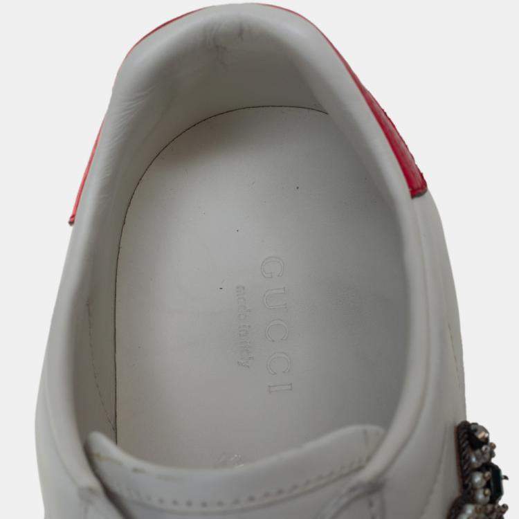 Pre Owned Gucci White Leather Ace Embellished  Low Top Sneakers Size 39