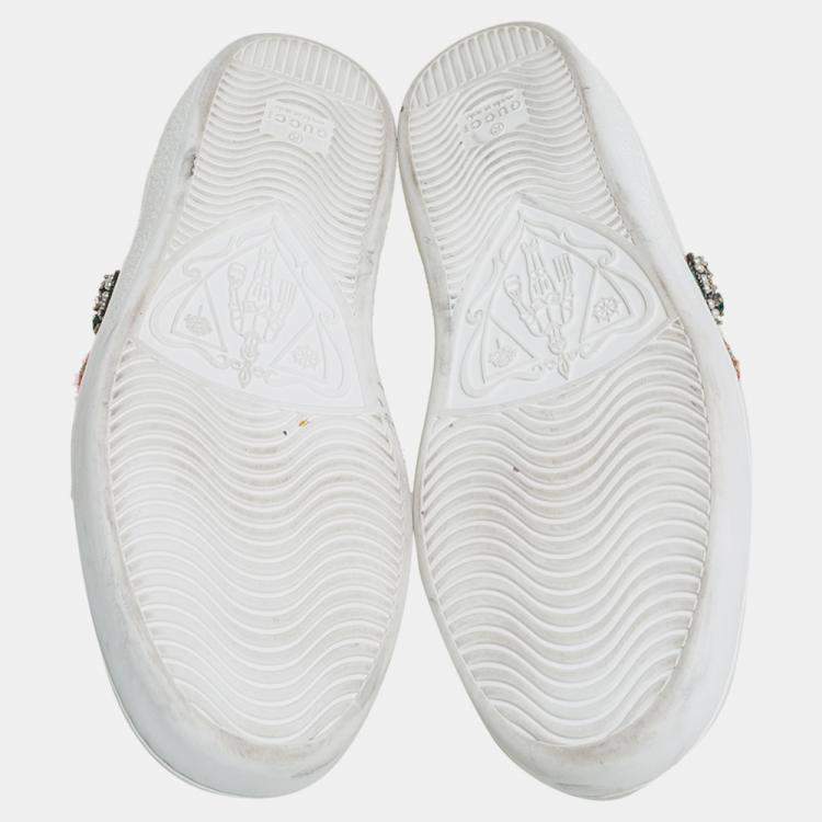 Pre Owned Gucci White Leather Ace Embellished  Low Top Sneakers Size 39