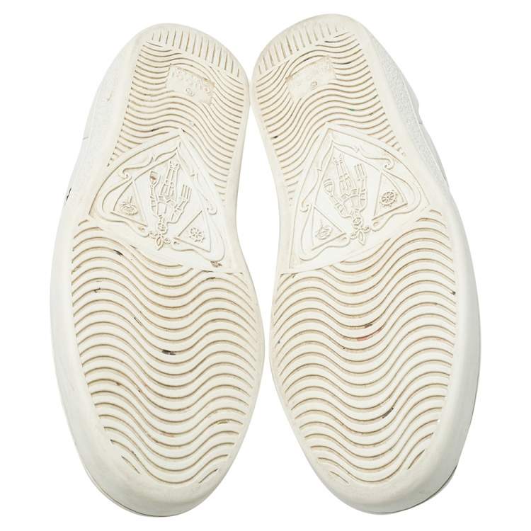 Pre Owned Gucci White Leather And Canvas  Bee Ace Low-Top Sneakers Size 36.5