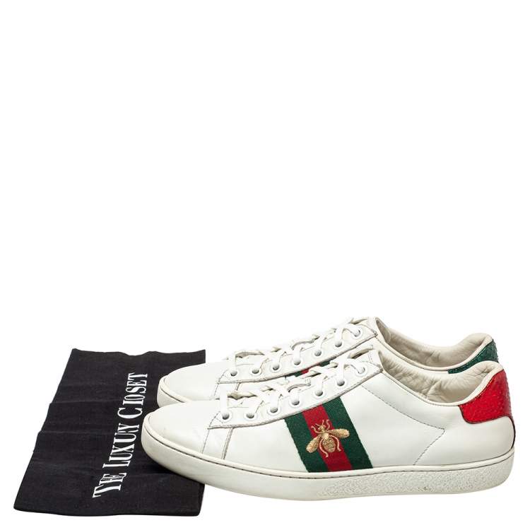 Pre Owned Gucci White Leather And Canvas  Bee Ace Low-Top Sneakers Size 36.5