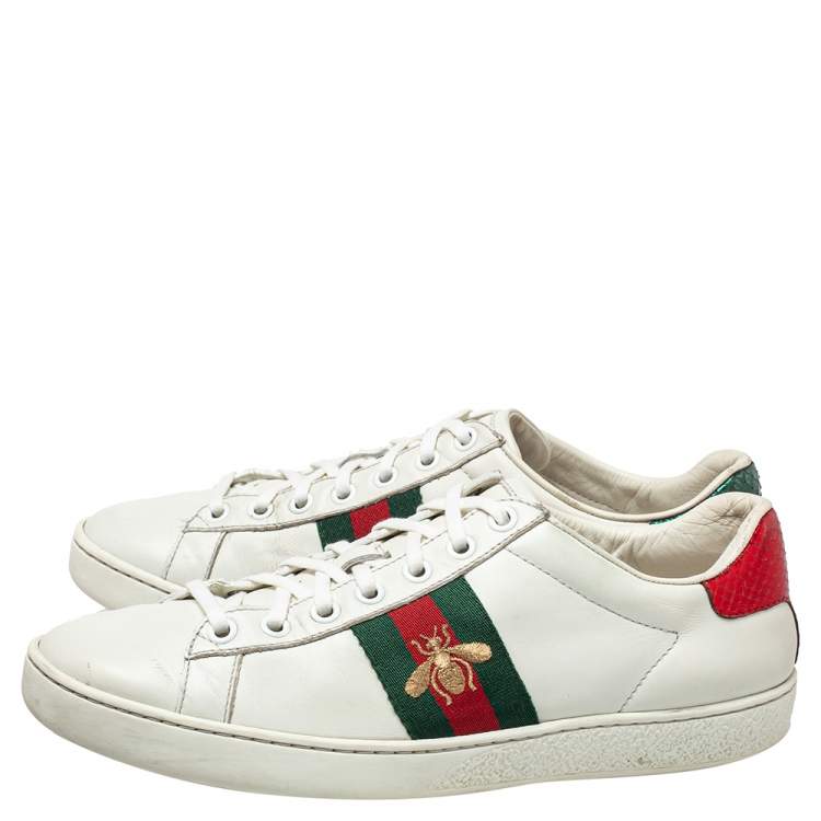 Pre Owned Gucci White Leather And Canvas  Bee Ace Low-Top Sneakers Size 36.5