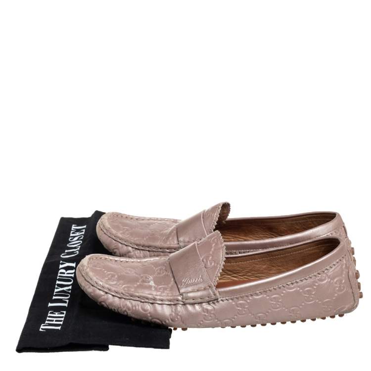 Pre Owned Gucci Blush Pink Guccissima Leather Slip On Loafers Size 40