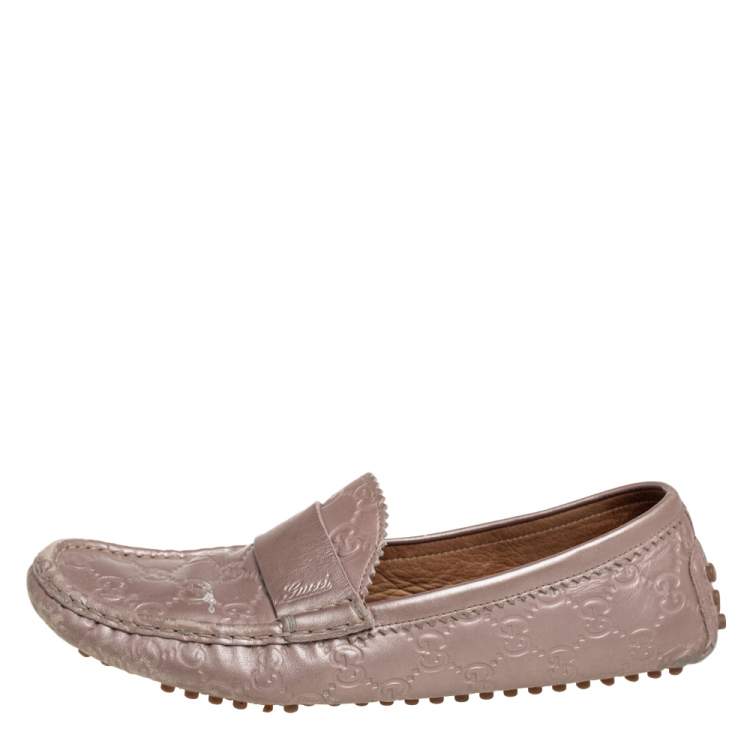 Pre Owned Gucci Blush Pink Guccissima Leather Slip On Loafers Size 40