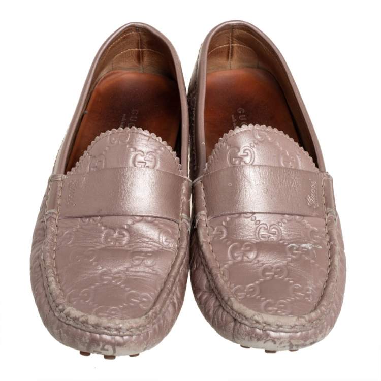 Pre Owned Gucci Blush Pink Guccissima Leather Slip On Loafers Size 40