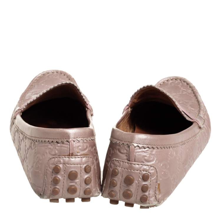 Pre Owned Gucci Blush Pink Guccissima Leather Slip On Loafers Size 40