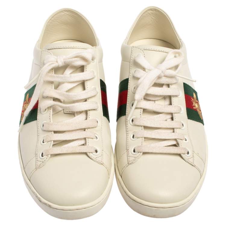 Pre Owned Gucci White Leather Ace Low Top Sneakers Size 38