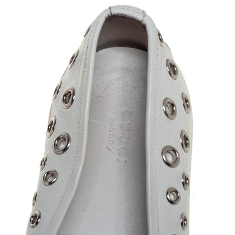 Pre Owned Gucci White Leather Eyelet Embellished Slip On Sneakers Size 38.5