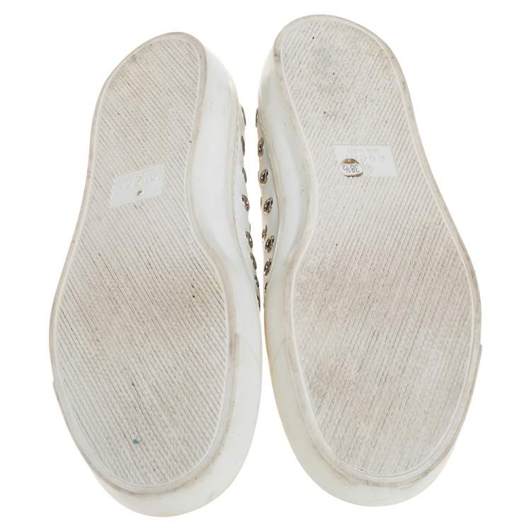 Pre Owned Gucci White Leather Eyelet Embellished Slip On Sneakers Size 38.5