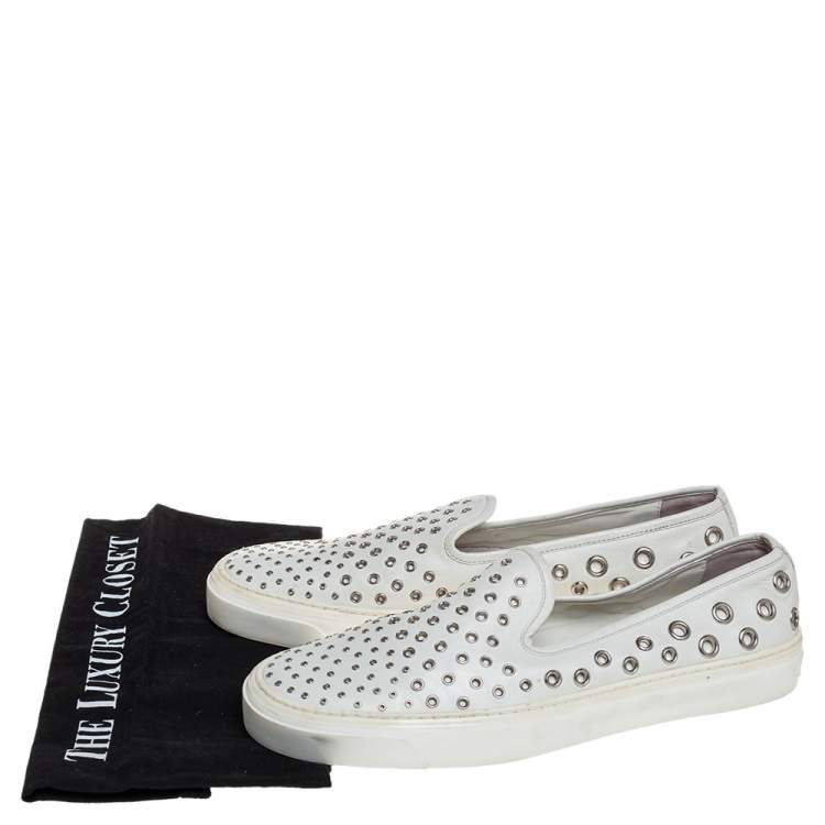 Pre Owned Gucci White Leather Eyelet Embellished Slip On Sneakers Size 38.5