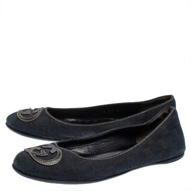 Pre Owned Gucci Dark Blue GG Canvas Interlocking GG Ballet Flats Size 36