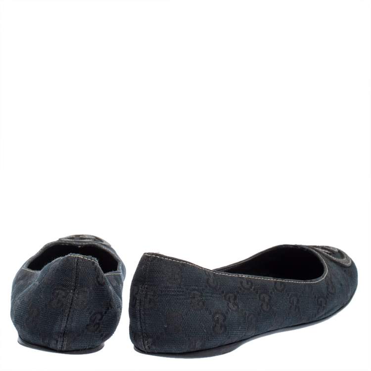 Pre Owned Gucci Dark Blue GG Canvas Interlocking GG Ballet Flats Size 36