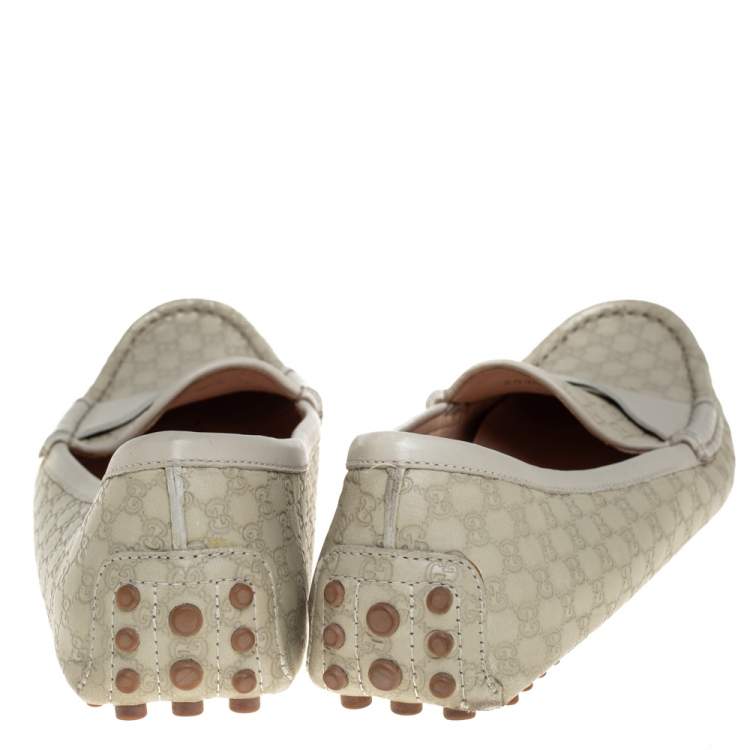 Pre Owned Gucci Cream Microguccissima Leather Loafers Size 37.5