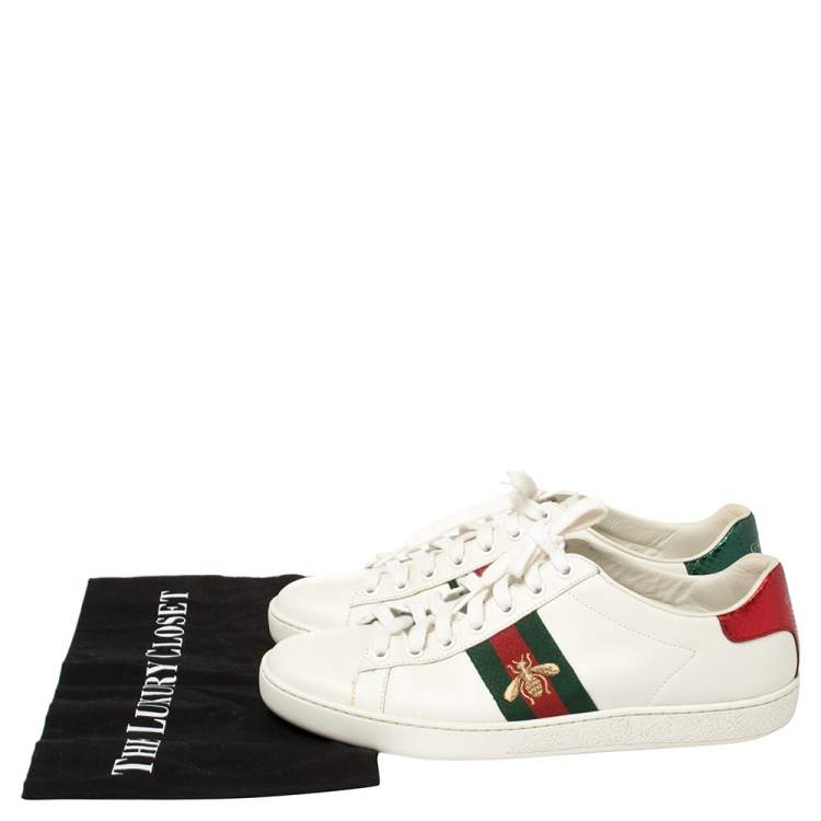 Pre Owned Gucci White Leather Ace Bee Sneakers Size 38.5