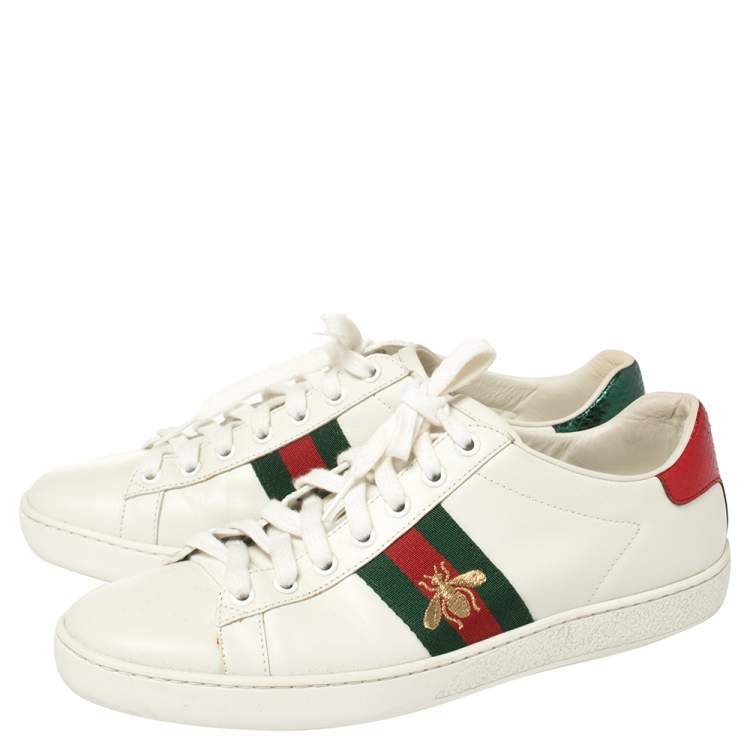 Pre Owned Gucci White Leather Ace Bee Sneakers Size 38.5