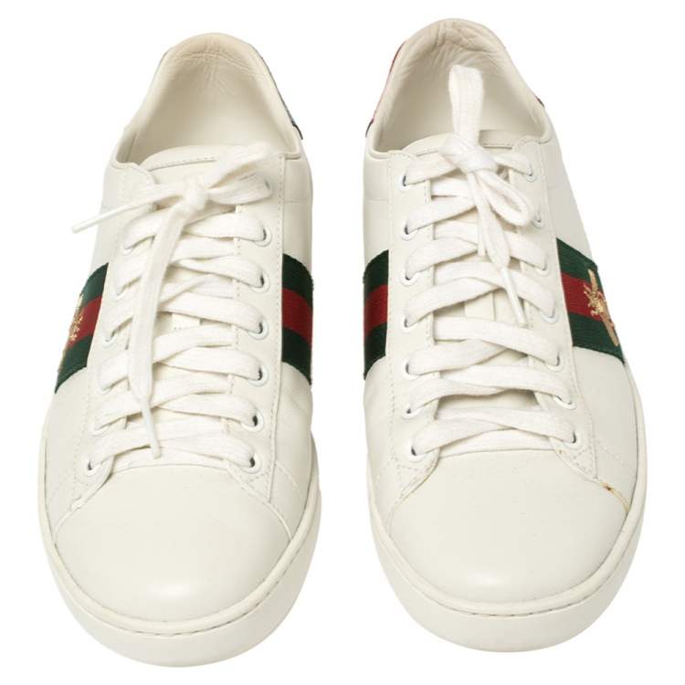 Pre Owned Gucci White Leather Ace Bee Sneakers Size 38.5