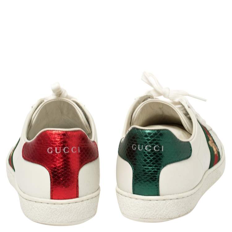 Pre Owned Gucci White Leather Ace Bee Sneakers Size 38.5