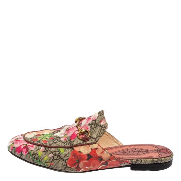 Gucci Beige Blooms Printed GG Canvas Princetown Mules Sandals Size