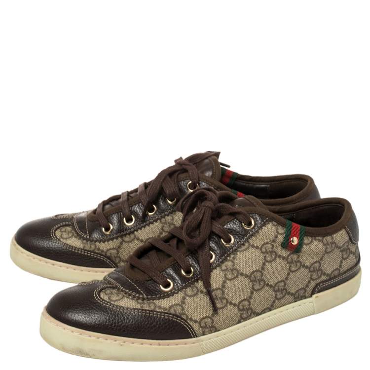 Pre Owned Gucci Brown GG Supreme Canvas And Leather Barcelona Low Top Sneakers Size 37