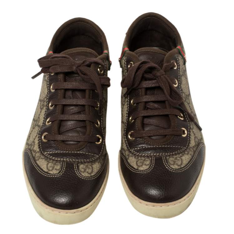 Pre Owned Gucci Brown GG Supreme Canvas And Leather Barcelona Low Top Sneakers Size 37