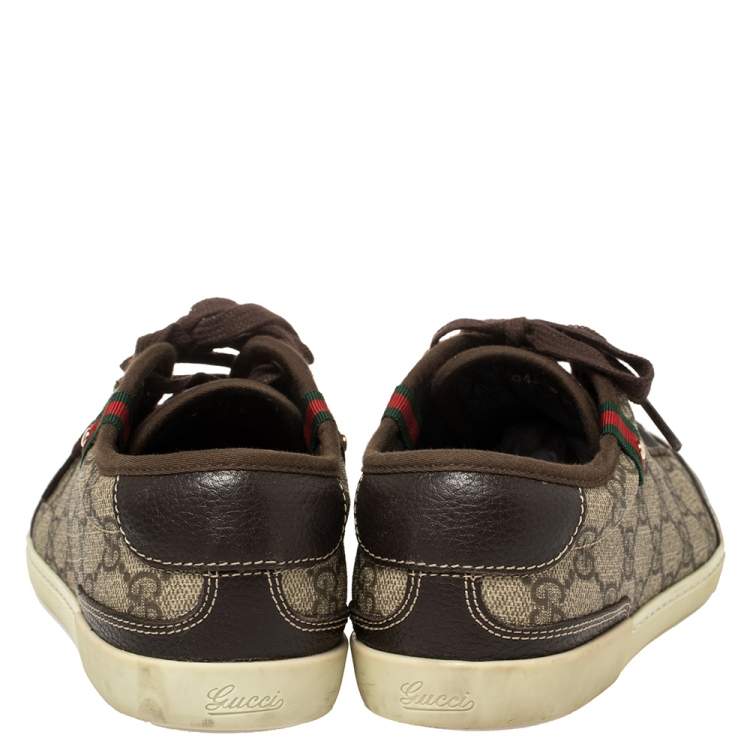 Pre Owned Gucci Brown GG Supreme Canvas And Leather Barcelona Low Top Sneakers Size 37
